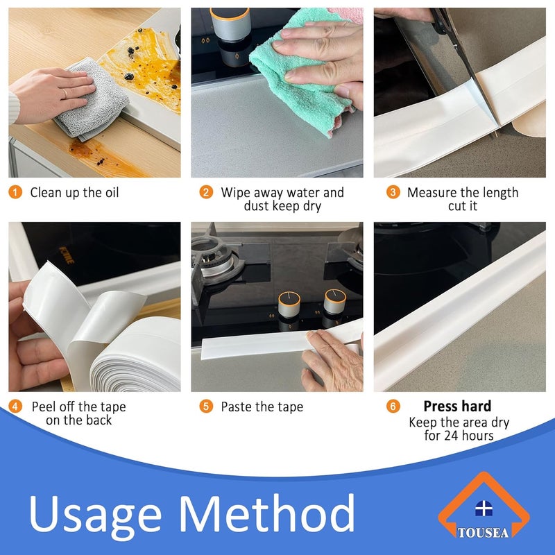 TOUSEA Caulk Tape Self Adhesive,Easy to Install Caulking Tape for Bathroom Peel & Stick Caulking Strip Floor Tile Wallpaper Toilet Tub Shower Wall Trim,Waterproof Caulking Sealing Tape for Bathroom,Toilet - Image 5